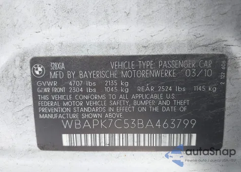 2011 BMW 328I xDrive z USA, uszkodzony, nr VIN WBAPK7C53BA463799